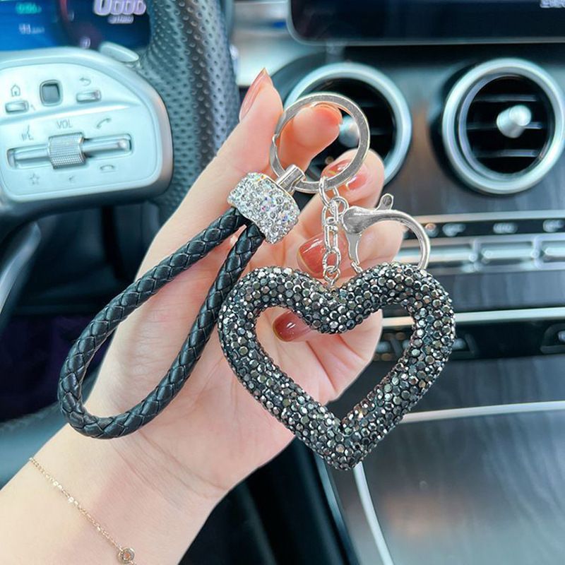 red heart keychain, hollowed-out clay keychain, full diamond keychain, car key accessory, women's fashion accessory, Australian fashion, gift for her, sparkly keychain, clay keyring - White - Size White diamond leather cord