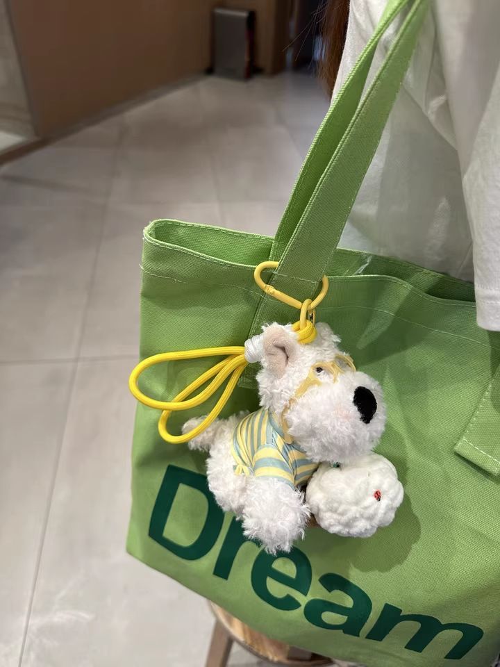 West Highland White Terrier keychain, ice-cream bag charm, plush puppy accessory, cute dog keychain, Australian gift, scribbled puppy plush - Green - Size 1