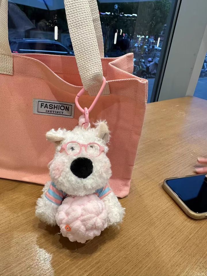 West Highland White Terrier keychain, ice-cream bag charm, plush puppy accessory, cute dog keychain, Australian gift, scribbled puppy plush - Pink and black - Size 1
