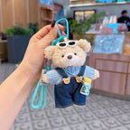cute teddy bear keychain, teddy bear with suspenders, knitted sweater teddy bear, bag charm, quirky accessory, gift for teddy bear lovers - Pink - Size 1