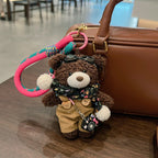 cute plush teddy bear keychain, scarf, overalls, Korean-style keychain, plush keychain, teddy bear accessory, small plushie, bag charm, gift for teen, Australian fashion accessoryv - Blue - Size 1