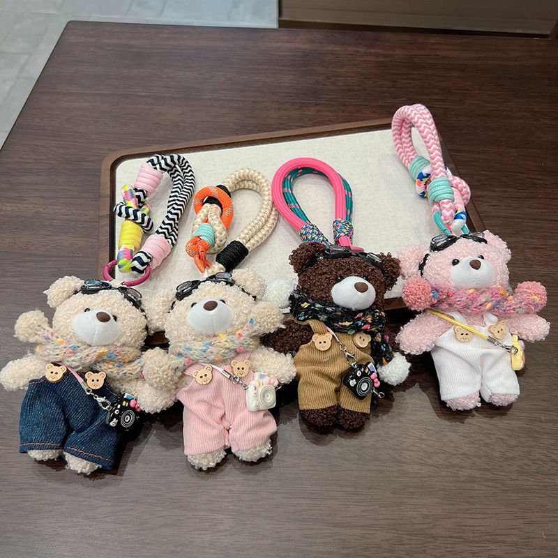 cute plush teddy bear keychain, scarf, overalls, Korean-style keychain, plush keychain, teddy bear accessory, small plushie, bag charm, gift for teen, Australian fashion accessoryv - Blue - Size 1