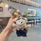 cute plush teddy bear keychain, scarf, overalls, Korean-style keychain, plush keychain, teddy bear accessory, small plushie, bag charm, gift for teen, Australian fashion accessoryv - Mocha - Size 1