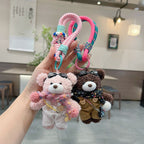 cute plush teddy bear keychain, scarf, overalls, Korean-style keychain, plush keychain, teddy bear accessory, small plushie, bag charm, gift for teen, Australian fashion accessoryv - Mocha - Size 1