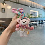 cute plush teddy bear keychain, scarf, overalls, Korean-style keychain, plush keychain, teddy bear accessory, small plushie, bag charm, gift for teen, Australian fashion accessoryv - Pink - Size 1
