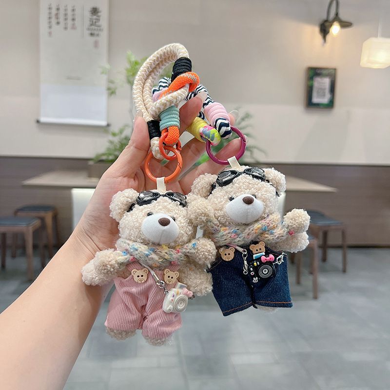 cute plush teddy bear keychain, scarf, overalls, Korean-style keychain, plush keychain, teddy bear accessory, small plushie, bag charm, gift for teen, Australian fashion accessoryv - Pink - Size 1