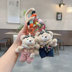 cute plush teddy bear keychain, scarf, overalls, Korean-style keychain, plush keychain, teddy bear accessory, small plushie, bag charm, gift for teen, Australian fashion accessoryv - Pink - Size 1