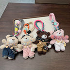 cute plush teddy bear keychain, scarf, overalls, Korean-style keychain, plush keychain, teddy bear accessory, small plushie, bag charm, gift for teen, Australian fashion accessoryv - Pink - Size 1