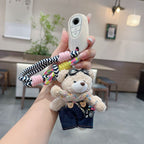 cute plush teddy bear keychain, scarf, overalls, Korean-style keychain, plush keychain, teddy bear accessory, small plushie, bag charm, gift for teen, Australian fashion accessoryv - White - Size 1