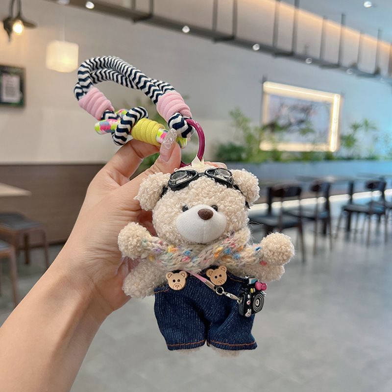 cute plush teddy bear keychain, scarf, overalls, Korean-style keychain, plush keychain, teddy bear accessory, small plushie, bag charm, gift for teen, Australian fashion accessoryv - White - Size 1