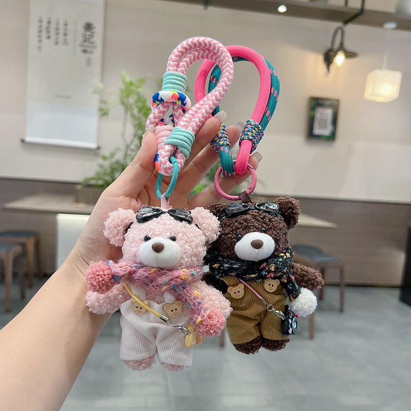 cute plush teddy bear keychain, scarf, overalls, Korean-style keychain, plush keychain, teddy bear accessory, small plushie, bag charm, gift for teen, Australian fashion accessoryv - White - Size 1
