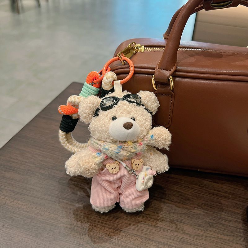 cute plush teddy bear keychain, scarf, overalls, Korean-style keychain, plush keychain, teddy bear accessory, small plushie, bag charm, gift for teen, Australian fashion accessoryv - White - Size 1