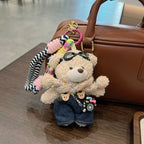 cute plush teddy bear keychain, scarf, overalls, Korean-style keychain, plush keychain, teddy bear accessory, small plushie, bag charm, gift for teen, Australian fashion accessoryv - White - Size 1