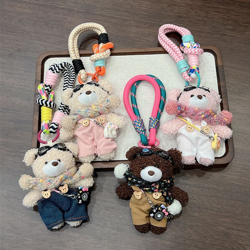 cute plush teddy bear keychain, scarf, overalls, Korean-style keychain, plush keychain, teddy bear accessory, small plushie, bag charm, gift for teen, Australian fashion accessoryv - White - Size 1