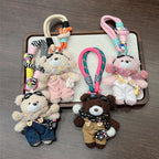 cute plush teddy bear keychain, scarf, overalls, Korean-style keychain, plush keychain, teddy bear accessory, small plushie, bag charm, gift for teen, Australian fashion accessoryv - White - Size 1