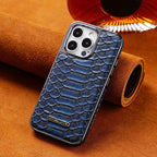 snake-pattern leather phone case, fingerprint-resistant phone case, high-end leather phone case, stylish phone case, durable phone case, Australia - Black - Size iPhone 16 pro