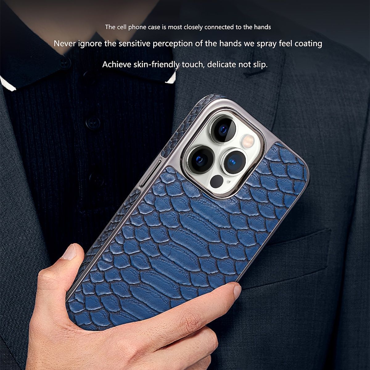 snake-pattern leather phone case, fingerprint-resistant phone case, high-end leather phone case, stylish phone case, durable phone case, Australia - Black - Size iPhone17promax