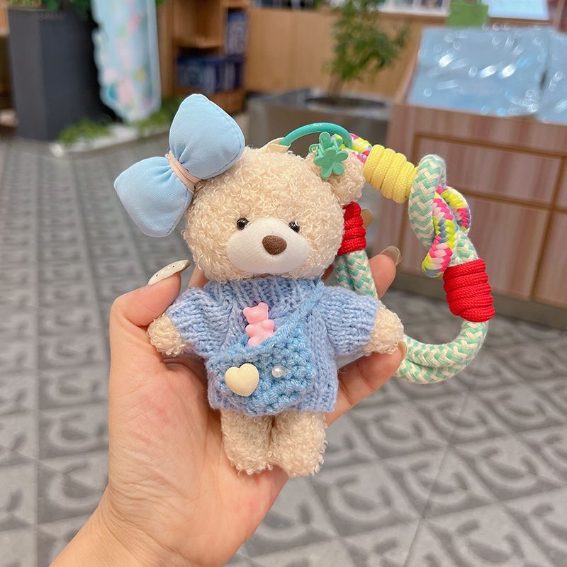 cute teddy bear keychain, knitted sweater keychain, plush keychain, bag charm, women's accessory, fashion accessory, Australian fashion, gift for her - Blue - Size 1