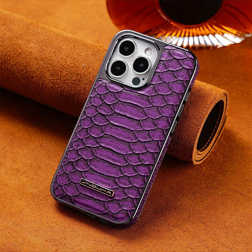 snake-pattern leather phone case, fingerprint-resistant phone case, high-end leather phone case, stylish phone case, durable phone case, Australia - Blue - Size iPhone17pro