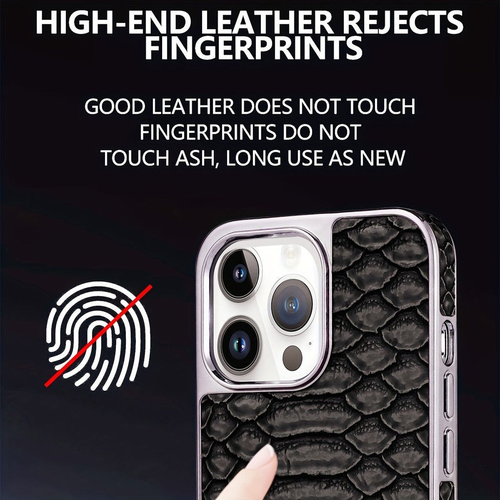 snake-pattern leather phone case, fingerprint-resistant phone case, high-end leather phone case, stylish phone case, durable phone case, Australia - Brown - Size iPhone 16 Pro Max