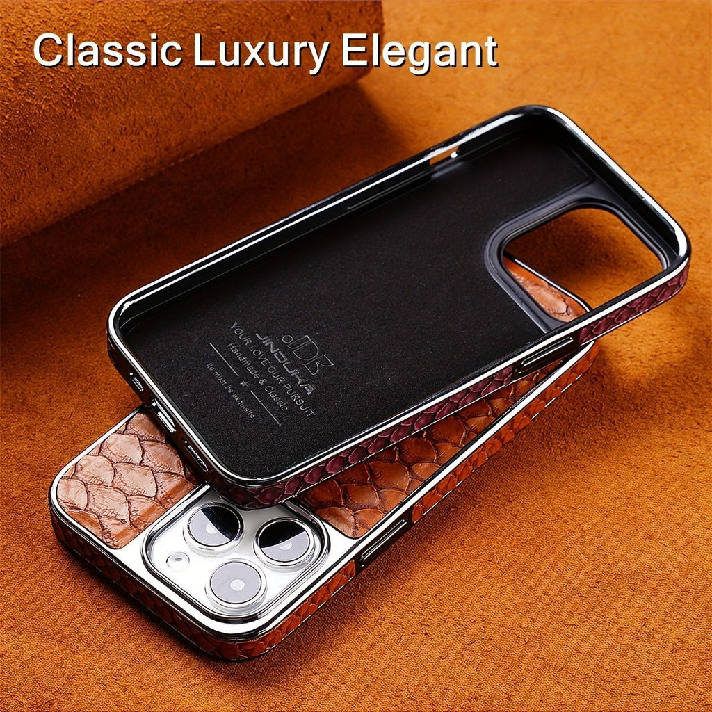 snake-pattern leather phone case, fingerprint-resistant phone case, high-end leather phone case, stylish phone case, durable phone case, Australia - Brown - Size iPhone17promax