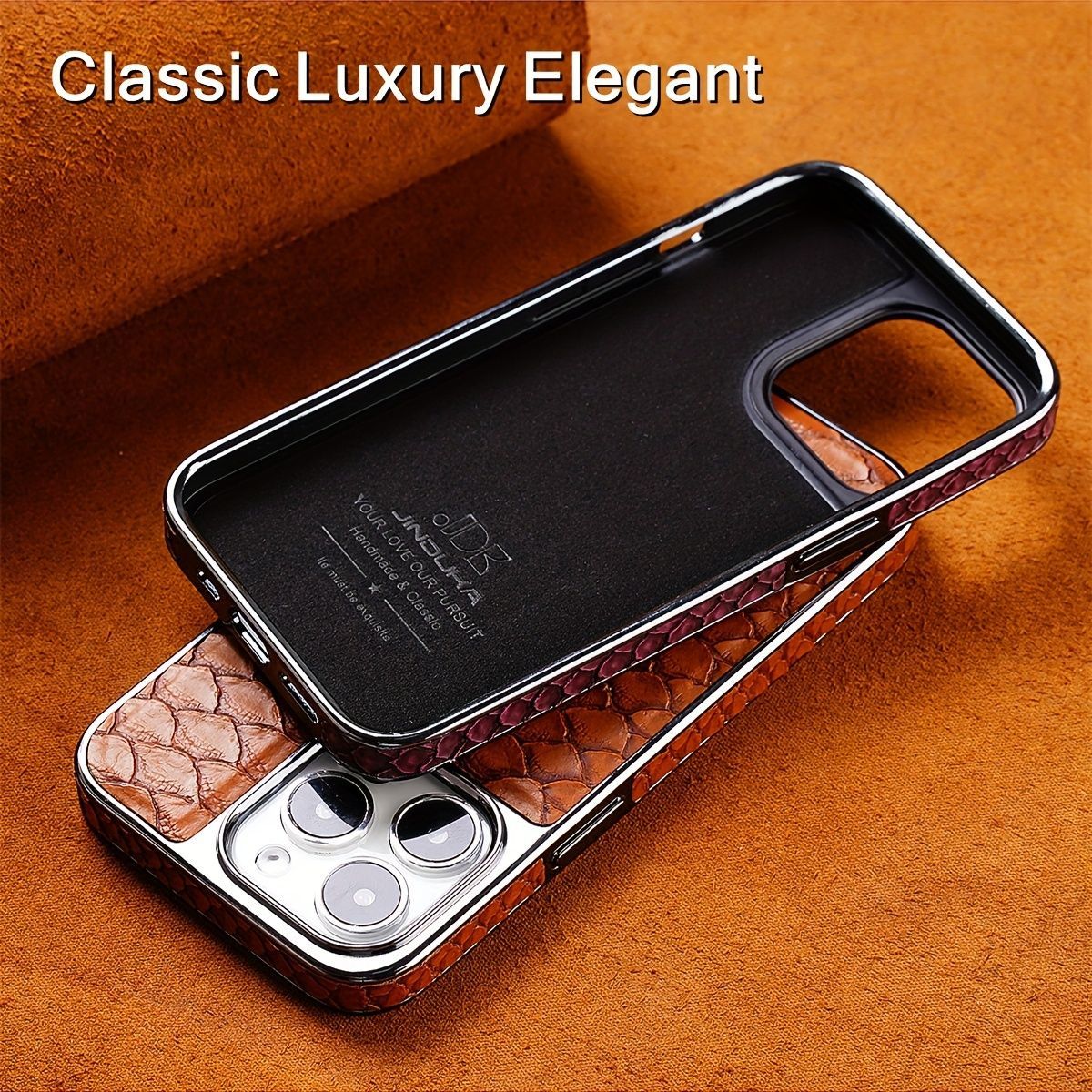 snake-pattern leather phone case, fingerprint-resistant phone case, high-end leather phone case, stylish phone case, durable phone case, Australia - Brown - Size iPhone17promax