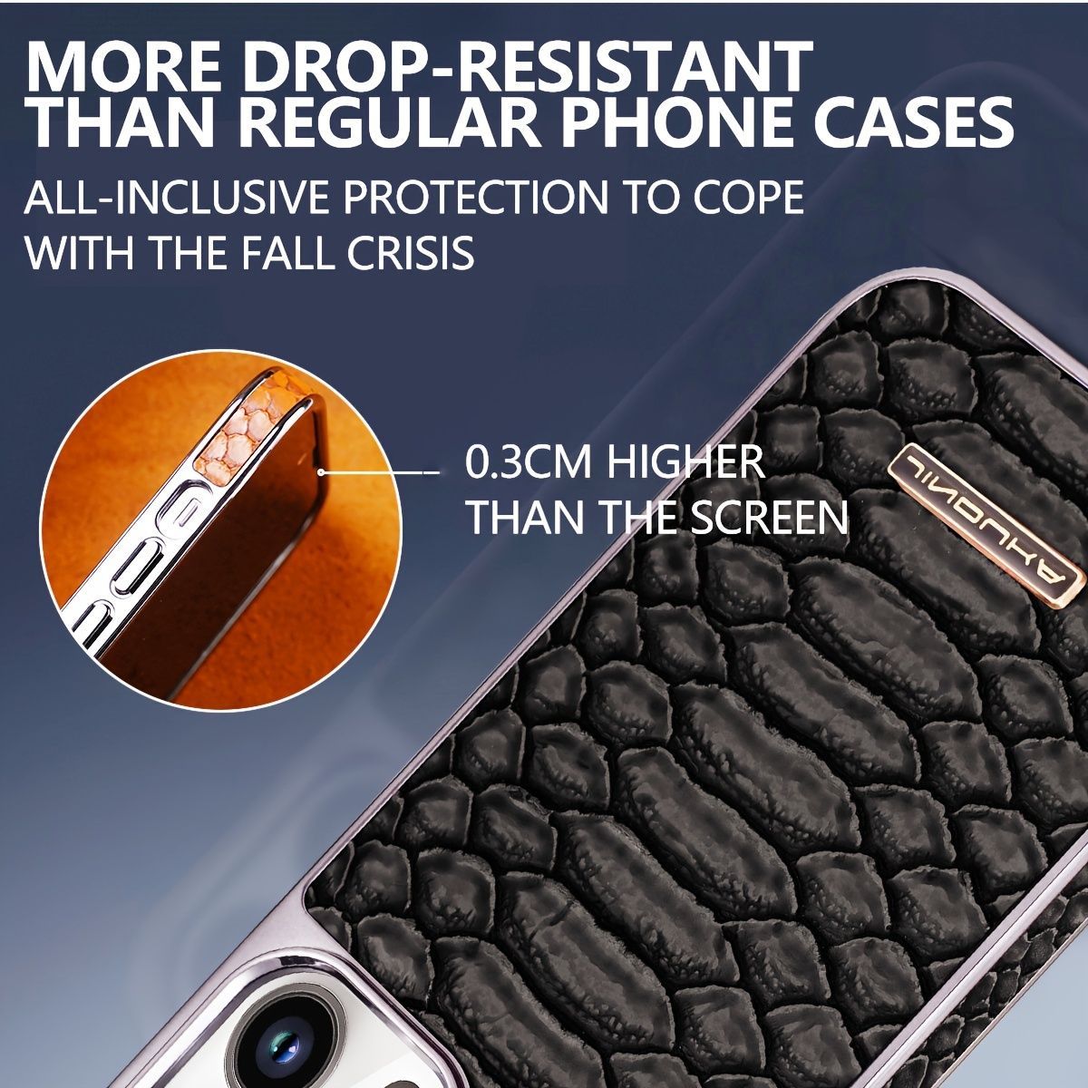 snake-pattern leather phone case, fingerprint-resistant phone case, high-end leather phone case, stylish phone case, durable phone case, Australia - Mocha - Size iPhone 15 Pro Max