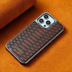 snake-pattern leather phone case, fingerprint-resistant phone case, high-end leather phone case, stylish phone case, durable phone case, Australia - Mocha - Size iPhone17promax