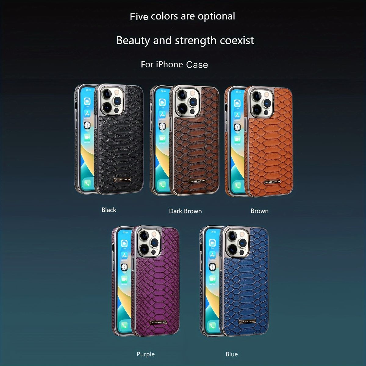 snake-pattern leather phone case, fingerprint-resistant phone case, high-end leather phone case, stylish phone case, durable phone case, Australia - Mocha - Size iPhone17promax