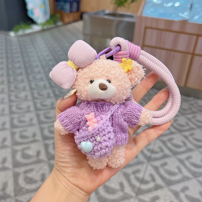 cute teddy bear keychain, knitted sweater keychain, plush keychain, bag charm, women's accessory, fashion accessory, Australian fashion, gift for her - Pink - Size 1
