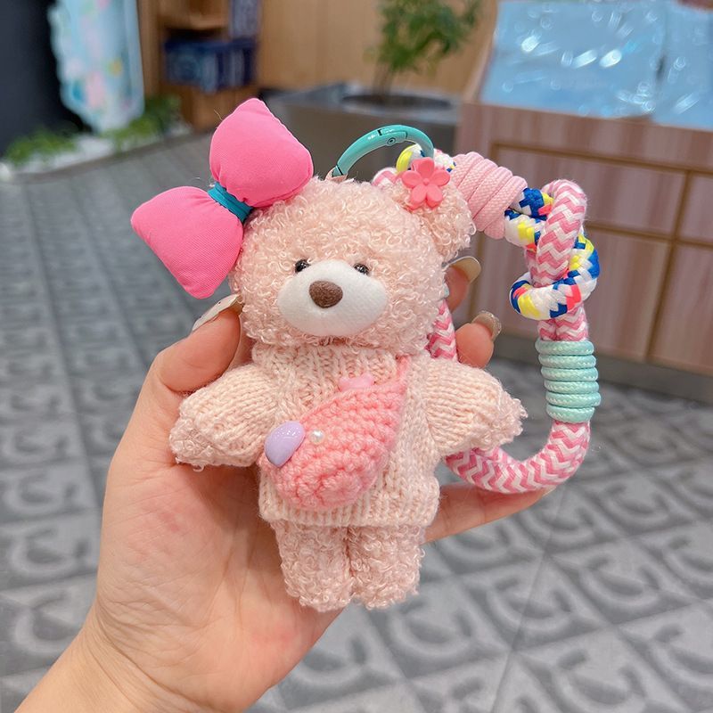 cute teddy bear keychain, knitted sweater keychain, plush keychain, bag charm, women's accessory, fashion accessory, Australian fashion, gift for her - Pink - Size 1