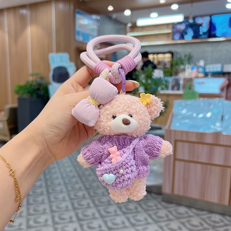 cute teddy bear keychain, knitted sweater keychain, plush keychain, bag charm, women's accessory, fashion accessory, Australian fashion, gift for her - Pink - Size 1