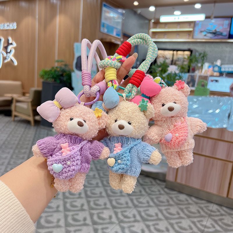 cute teddy bear keychain, knitted sweater keychain, plush keychain, bag charm, women's accessory, fashion accessory, Australian fashion, gift for her - Pink - Size 1