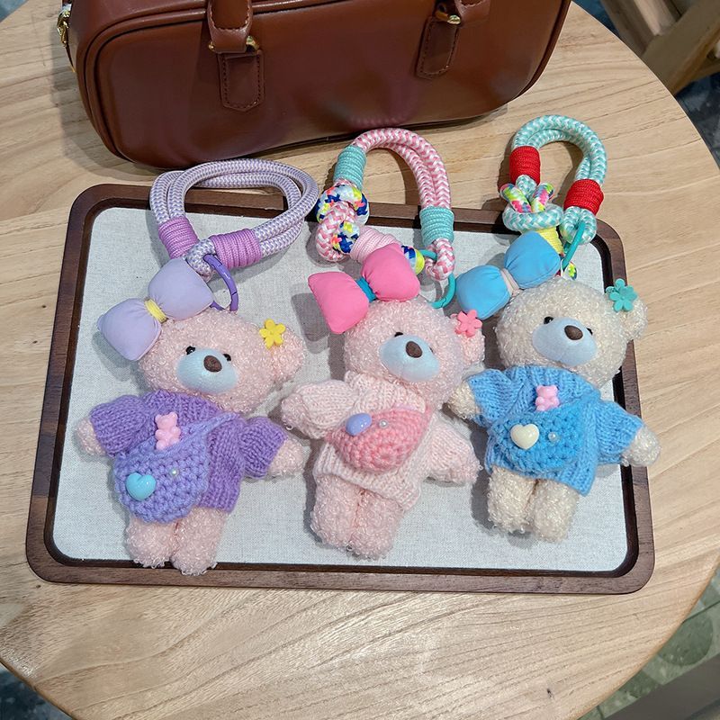 cute teddy bear keychain, knitted sweater keychain, plush keychain, bag charm, women's accessory, fashion accessory, Australian fashion, gift for her - Pink - Size 1