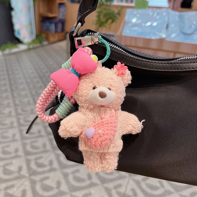 cute teddy bear keychain, knitted sweater keychain, plush keychain, bag charm, women's accessory, fashion accessory, Australian fashion, gift for her - Purple - Size 1
