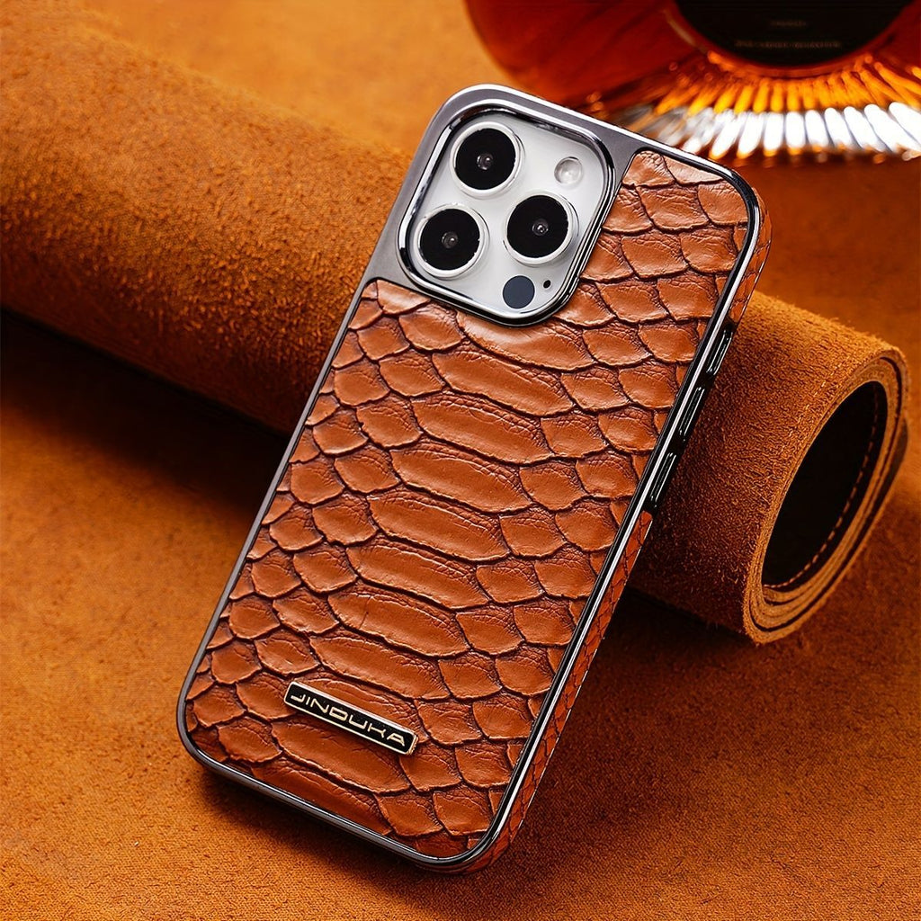 snake-pattern leather phone case, fingerprint-resistant phone case, high-end leather phone case, stylish phone case, durable phone case, Australia - Purple - Size iPhone 15 Pro Max