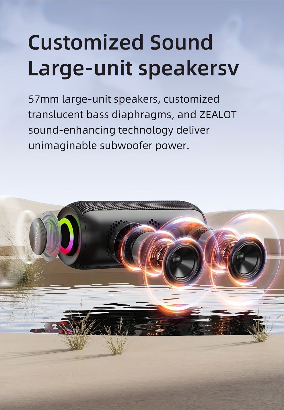 wireless bluetooth speaker, portable speaker, outdoor speaker, waterproof speaker, RGB light speaker, bass heavy speaker, camping speaker, beach speaker, Australia outdoor audio - Black - Size IPX7