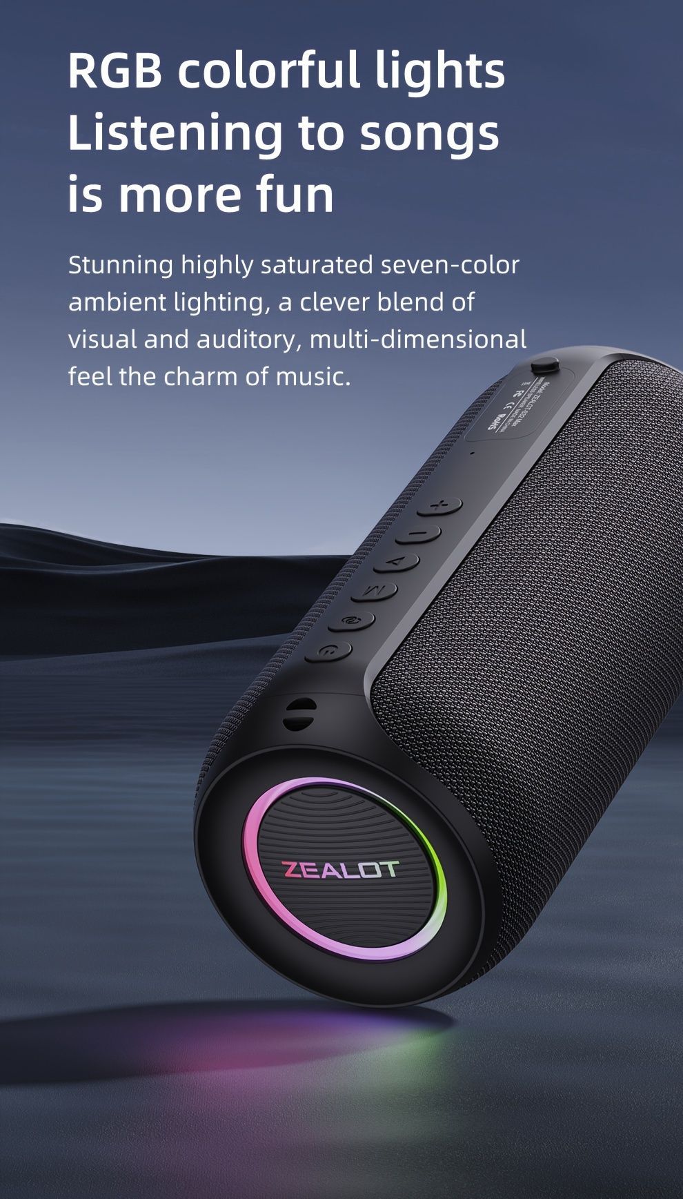 wireless bluetooth speaker, portable speaker, outdoor speaker, waterproof speaker, RGB light speaker, bass heavy speaker, camping speaker, beach speaker, Australia outdoor audio - Black - Size IPX7