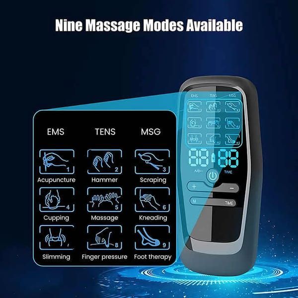 Electric Massager 8 Pads 9 Modes Type-C Charging Muscle Relaxer Pain Relief - Black - Size 01