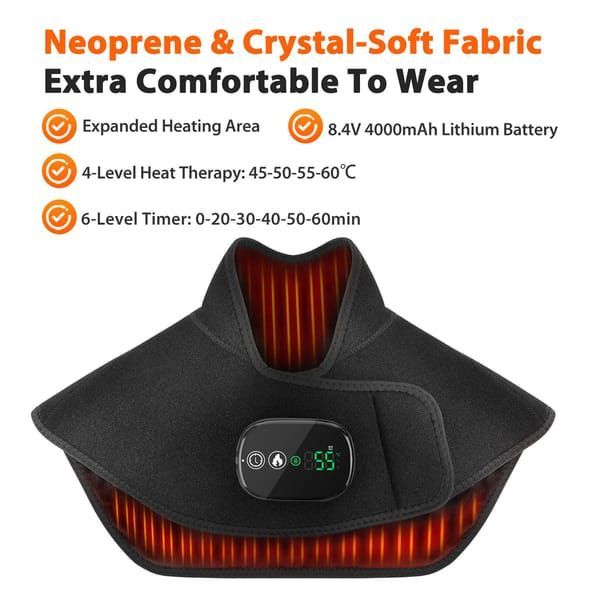 Wireless Heating Shawl Shoulder And Neck Heat Wrap Type-C Rechargeable Shawl - Black - Size 01