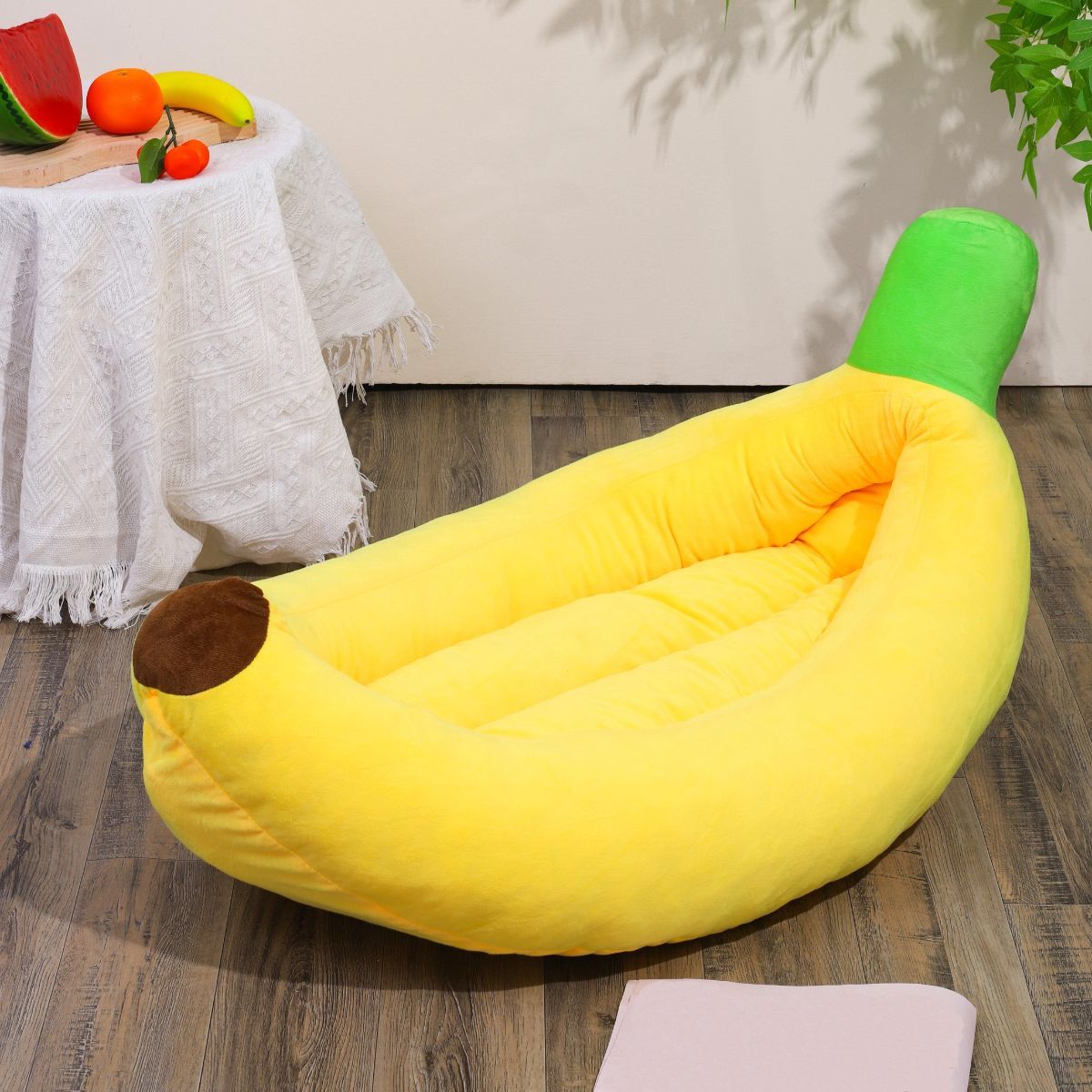 Banana-Shaped Pet Bed Removable Washable Pet Bed Small Medium Dog Bed Cat Bed - Green - Size 95-45CM