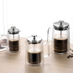 French Press Coffee Maker Double-Layer Glass Coffee Maker Ribbed Coffee Maker - Clear - Size 1000ML