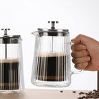 French Press Coffee Maker Double-Layer Glass Coffee Maker Ribbed Coffee Maker - Clear - Size 1000ML