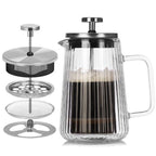 French Press Coffee Maker Double-Layer Glass Coffee Maker Ribbed Coffee Maker - Clear - Size 350ML