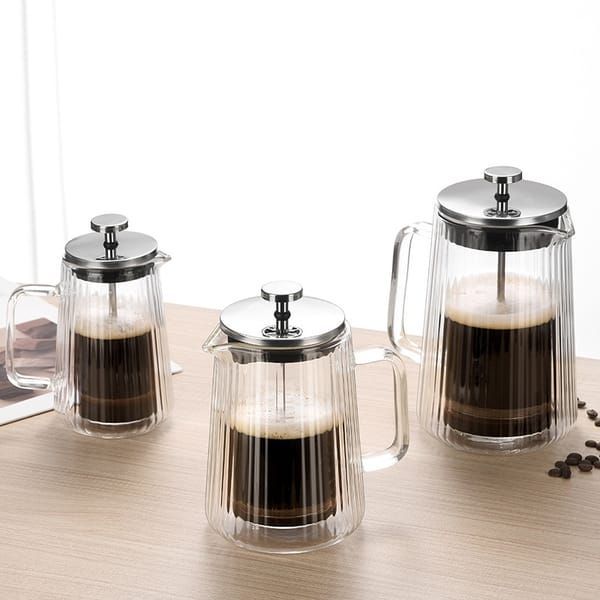 French Press Coffee Maker Double-Layer Glass Coffee Maker Ribbed Coffee Maker - Clear - Size 350ML