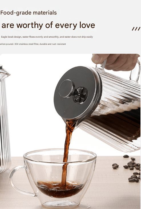 French Press Coffee Maker Double-Layer Glass Coffee Maker Ribbed Coffee Maker - Clear - Size 350ML