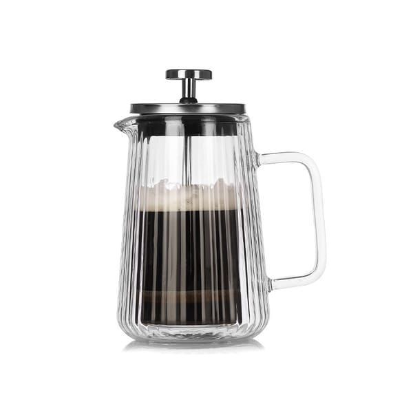 French Press Coffee Maker Double-Layer Glass Coffee Maker Ribbed Coffee Maker - Clear - Size 650ML