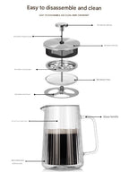 French Press Coffee Maker Double-Layer Glass Coffee Maker Ribbed Coffee Maker - Clear - Size 650ML