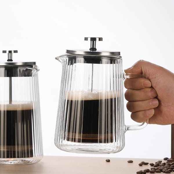 French Press Coffee Maker Double-Layer Glass Coffee Maker Ribbed Coffee Maker - Clear - Size 650ML