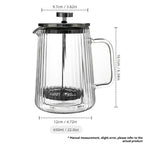 French Press Coffee Maker Double-Layer Glass Coffee Maker Ribbed Coffee Maker - Clear - Size 650ML